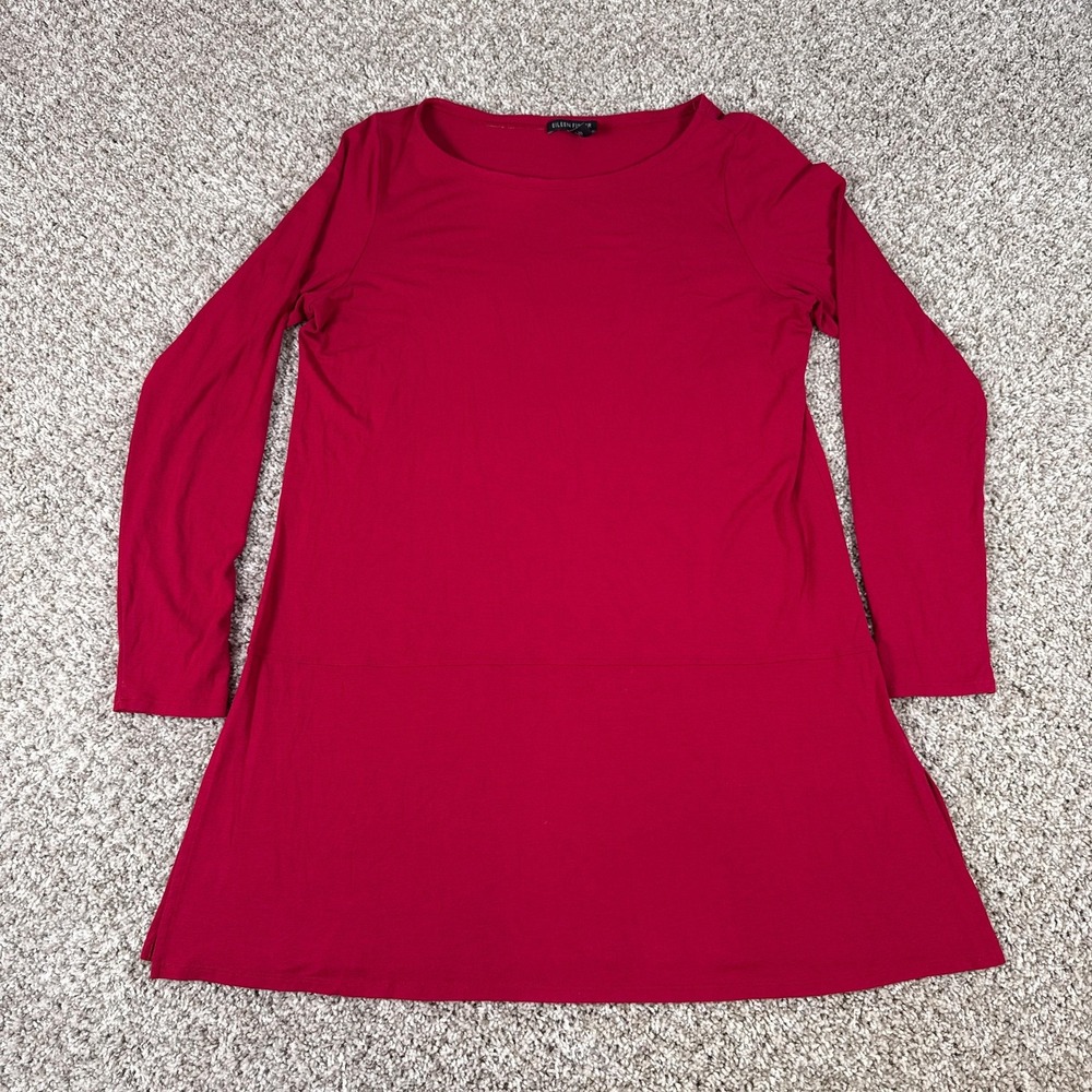 Eileen‎ Fisher Dress Womens Medium Red Long Sleeve Jersey Knit Shift Casual